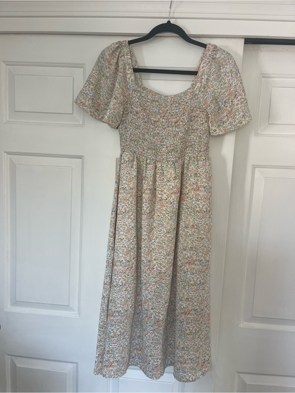 Floral Smocked Maxi Dress in Cream and Pastel